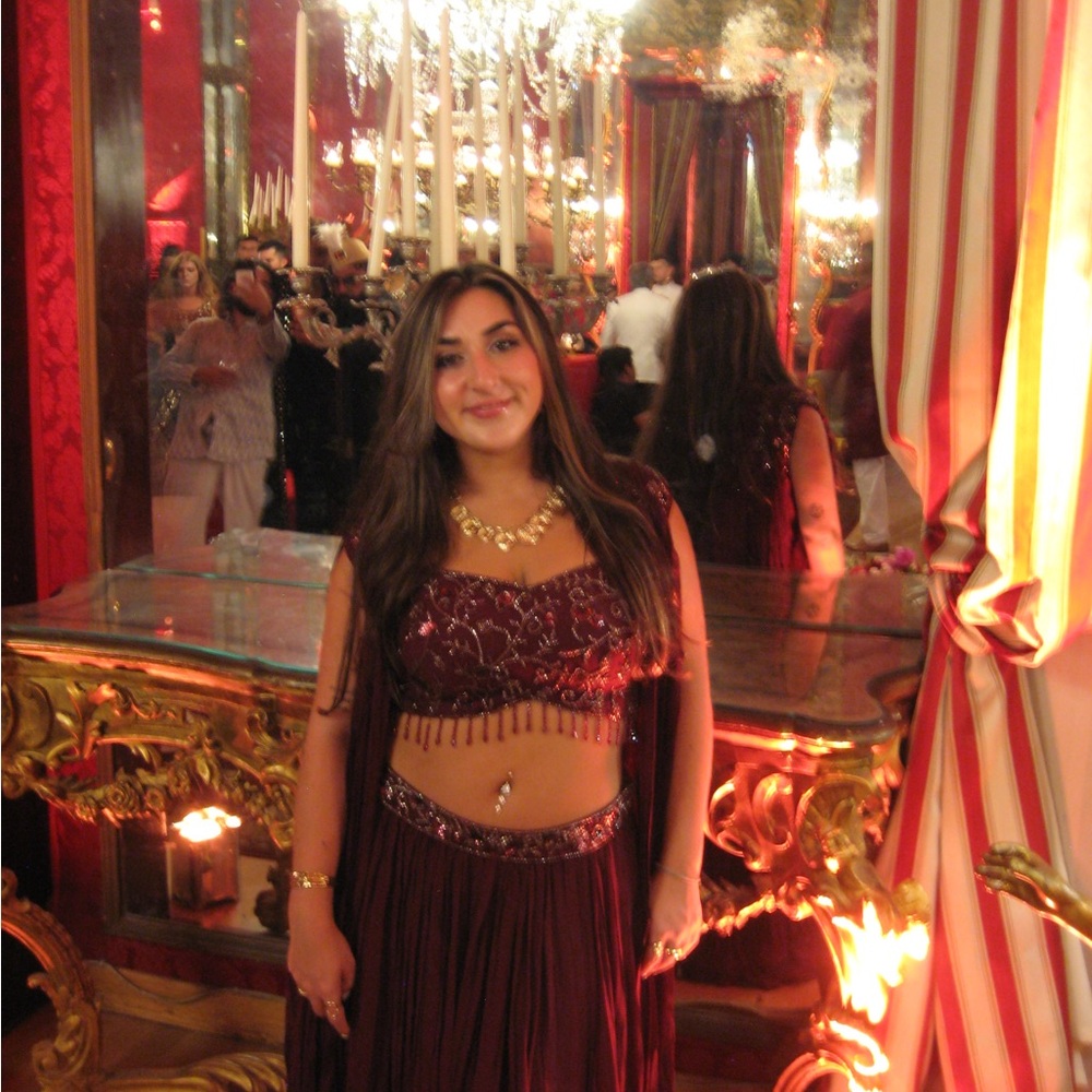 Lehenga Set with Cape in Maroon/Wine